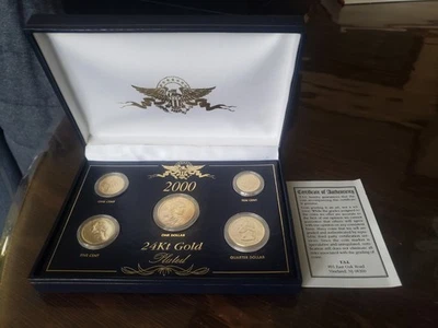 Juego de 5 monedas de prueba de la Casa de la Moneda de los Estados Unidos 2000 chapadas en oro de 24 quilates Foto 1 de 4