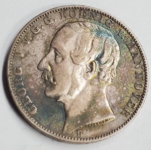 1 Vereinsthaler George V Kingdom of Hannover 1866, Germany (Nice Rainbow Toned) - Picture 1 of 5
