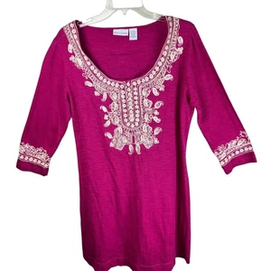 Camisa Top Túnica Boho Soft Surroundings Para Mujer Mediana Rosa Bordada Algodón - Imagen 1 de 4