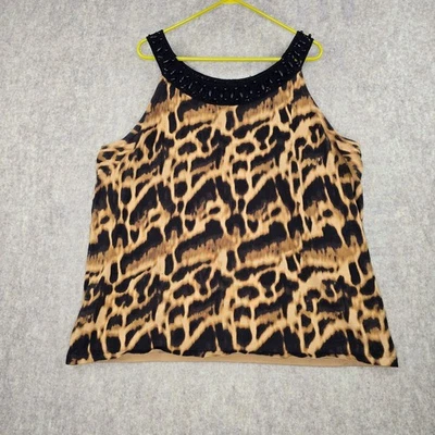 Jones New York Signature Woman 3X Tank Top Black/Beige Animal Print - Image 1 of 4