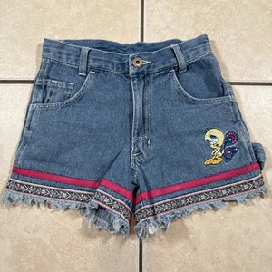 Vintage Girls Shorts Jean Denim Looney Tunes Tweety Bird Size 7 Y2K 90s - Picture 1 of 14