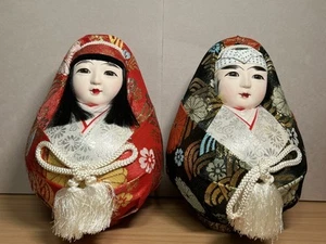 Japanese Roly Poly Hime-Daruma Wedding Doll Figurine Lot of 2 - Picture 1 of 11