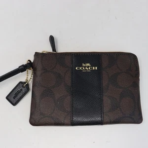 Coach Braun Ecke Reißverschluss Kalbsleder Canvas Leder Tasche Geldbörse 6" x 4" - Bild 1 von 3