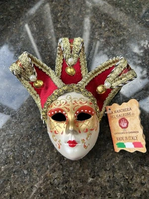Miniature Venetian Jester Mask Wall Decor Italy Mint w/ Tag - Image 1 of 4