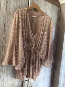 RIVER ISLAND Nude BATWING Sequinned TUNIC Top SIZE 14 - Picture 1 of 3