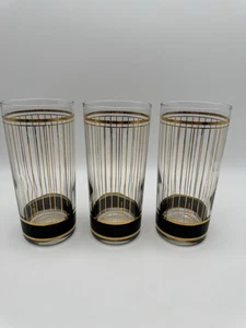 Juego de 3 vasos de bar Culver Devon negros Highballs dorados negros - Imagen 1 de 5