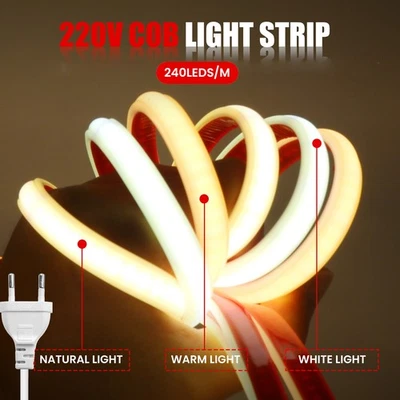 230V COB Neon LED Streifen Stripe Lichtband IP67 Außen Beleuchtung Selbstklebend - Bild 1 von 4
