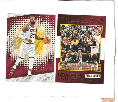 LeBron James Cards (2) 15-16 NBA Hoops No.28 #/2015 & 17-18 Revolution Cavaliers - Image 1 of 2