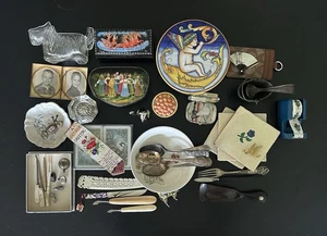 Vintage Trödel Schublade Konvolut Lackkiste Keramik Schale Silberbesteck Bilderrahmen - Bild 1 von 24