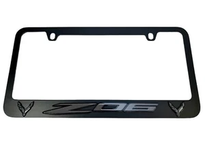 C8 Corvette Z06 Black License Plate Frame - Tonal Logo - Picture 1 of 2
