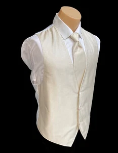 Men's Sandstone Tan Tuxedo Vest & Long Tie Wedding Groom Prom Medium M - Picture 1 of 5