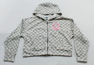 Old Navy Girl's Printed Zip-Front French Terry Hoodie CM5 Gray Check Size 8 NWT - Picture 1 of 4
