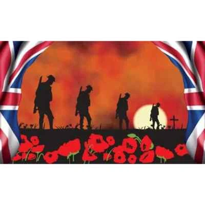 5ft 3ft 8ft Lest We Forget 4 Soldiers Poppy Remembrance Hand Flag Flags Bunting - Image 1 of 4