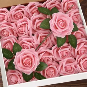 25 Pcs Artificial Foam Roses with Stems Real Looking Roses for Wedding - Picture 1 of 8