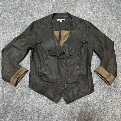 CAbI Jacket Womens Small Charcoal Grey Snap Button Pockets Waxed Canvas Linen - Image 1 of 4