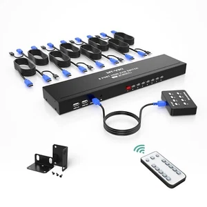 MT-VIKI 8 Port HDMI KVM Switch – 4K@30Hz, Remote, USB, 8 Cables & Desktop Contro - Afbeelding 1 van 6