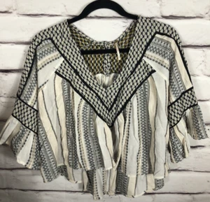 Free People Womens Size XS Black/White/Brown Short Sleeve Shirt V-Neck - Picture 1 of 5