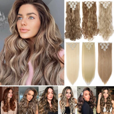 100% Real Natural Clip in Hair Extensions Full Head 8 Piece/Set Long as Human UK - Image 1 of 4