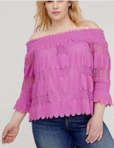 LANE BRYANT Pink Smocked Off the Shoulder Pleated Top 14/16 14W 16W 0X 1X - Picture 1 of 5