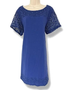 Coldwater Creek Navy Blue Slub Cotton Crocheted Detail Dress Size 1X 16 Plus Sz - Picture 1 of 7