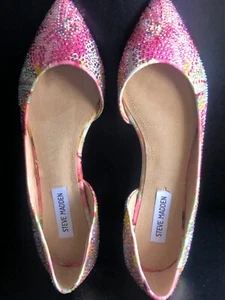 Steve Madden Elsa pointed toe ballet style floral crystals pink green Flats sz 9 - Picture 1 of 9