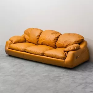 DIVANO 3 POSTI IN PELLE MARRONE DESIGN ANNI 70 VINTAGE MODERNARIATO - Bild 1 von 13