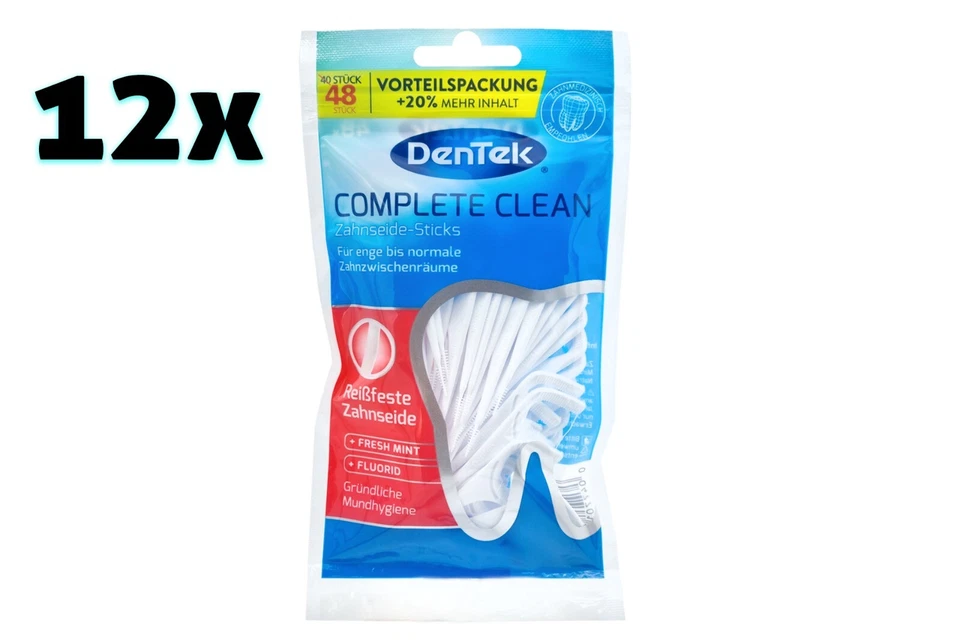 12x Dentek Complete Clean Zahnseide-Sticks 48 Stück reißfest original - Bild 1 von 1