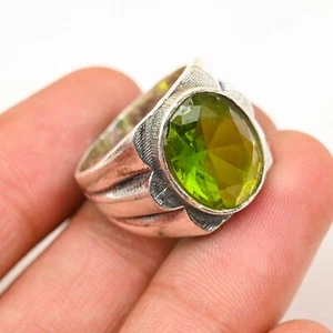 Green Peridot Solid 925 Sterling Silver Statement Lovely Men's Ring AllSize M854 - Picture 1 of 5