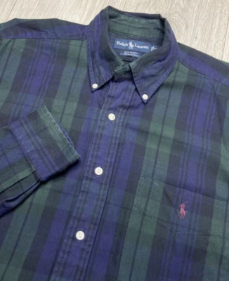 Ralph Lauren 衬衫男式中号黑表格子大牛津格纹学院风 Y2K — 第 1/4 张图片