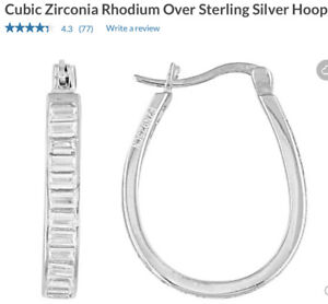 JTV 4.80ctw CZ Rhodium Over Sterling Silver Hoop  Earrings New In Box