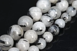 Genuine Natural Black Tourmaline Rutilated Quartz Round Loose Bead 4/6/8/10/12MM - Picture 1 of 11