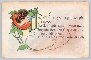 Postkarte Gedicht über die junge Rose, bevor sie eine alte Magd wird, Jahrgang 1908 - Bild 1 von 2