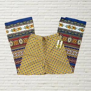 Vintage 70s Boho Printed Cotton Bell Bottom Wide Leg Pants Deadstock NWT Hippie - Picture 1 of 8