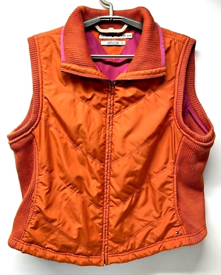 Tommy Hilfiger XL Naranja Rosa Caliente Puffer Chaleco de Esquí Acanalado Cuello Brazo Agujero Lateral Y2K Foto 1 de 4