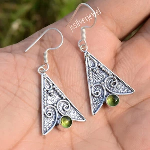 Apple Green Peridot Gemstone 925 Sterling Silver Earring Jewelry Gift For Women - Picture 1 of 4