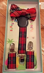 RED PLAID Holiday Boxed Gift Set Toddler Kids Suspenders and Bowtie Christmas - Picture 1 of 1