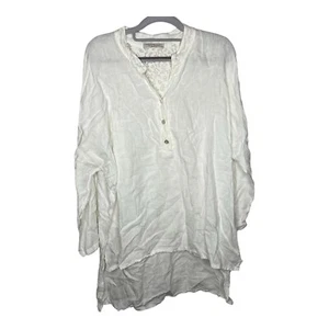 Viola Borghi Tunic Top Womens 3X White Linen Lace High Low Lagenlook Oversized - Picture 1 of 10