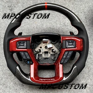 Red Trim Carbon Fiber Steering Wheel Fit For Ford F150 F250 F350 F450 F550 - Picture 1 of 14