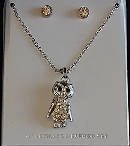 Schmuck, 18" Halskette und Ohrring Set, Kostüm Silber, Eule Anhänger - Bild 1 von 5