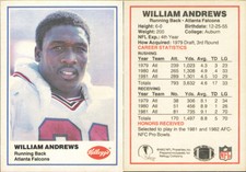 1982 Kellogg's #NNO William Andrews - Near Mint