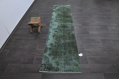 Alfombra de corredor turca vintage 2x9 pies lana anatolia hecha a mano pasillo Oushak VERDE Foto 1 de 4