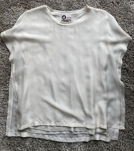 LANVIN Ivory Silk Overlay Short Sleeve Blouse Top~M/L - Picture 1 of 5