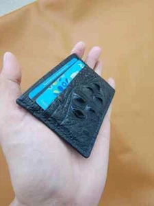 Black 100% Genuine Leather Card Holder Real Skin Unisex Wallet Handmade - Picture 1 of 11