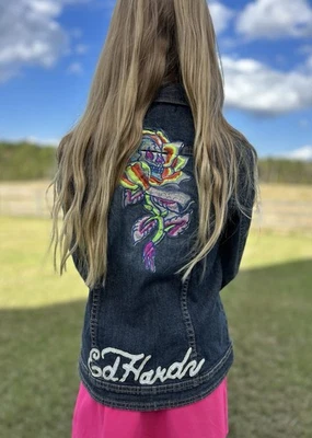 Chaqueta de mezclilla Ed Hardy para niñas grande colorida bordada grunge ropa de calle calavera Foto 1 de 4