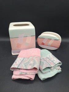 Vintage Vohann of California 80er Pastelle Square Tissue Keramik handbemalt SET - Bild 1 von 8