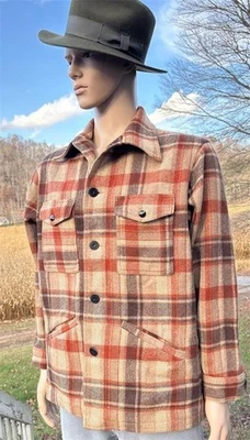 Vintage 70s Pendleton Mackinaw Cruiser Jacket Mens Size L Plaid Pure Wool USA - Image 1 of 4