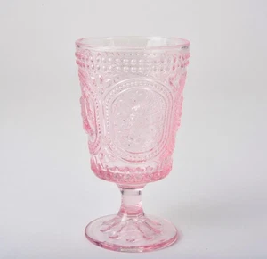 Bunny Rabbit Hobnail Rose Pink Pedestal Water/Wine Goblet Set of 4 - Picture 1 of 5
