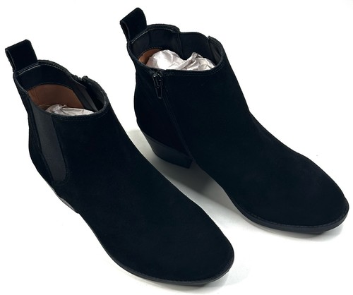 Vionic Roseland Black Suede Water Repellent Ankle Boots Womens Size 7W New
