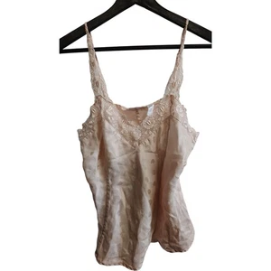 Vintage Silkscreen Large 100% Silk Heart Print Pink Lace Strap Women's Camisole - Picture 1 of 6