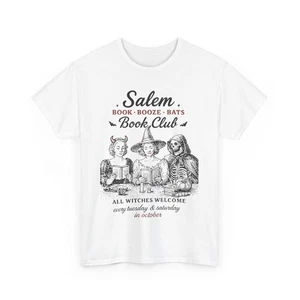 Witchy Book Club Tee, Halloween Book Lover Shirt, Spooky Girl Reading Top, Salem - Picture 1 of 13